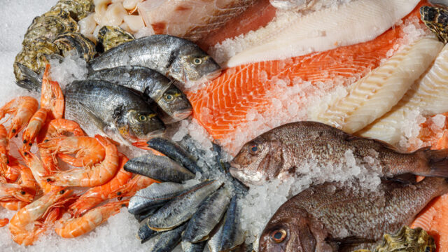 An enticing Fresh Seafood Display, beautifully arranged on ice and showcasing a variety of fish